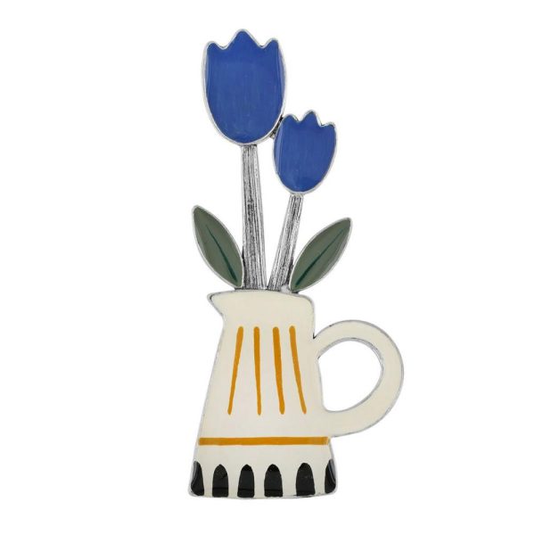 Taratata Blue Tulips in Jug brooch