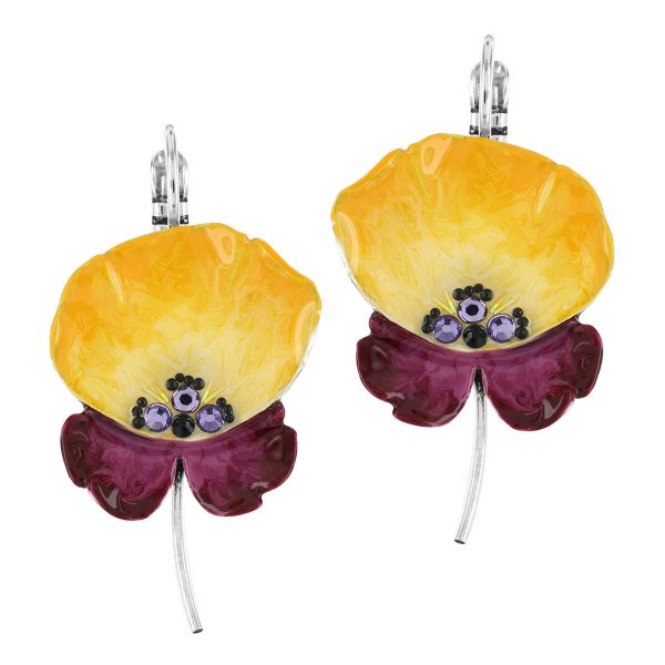 Taratata Pansy leverback earrings (yellow/purple) large