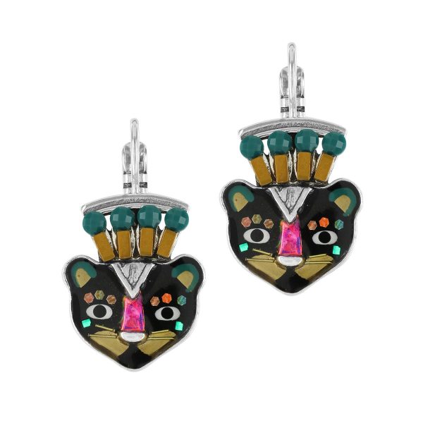 Taratata  Panther Cat Face leverback earrings