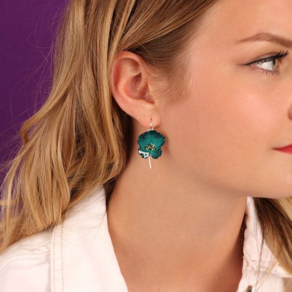 Taratata Pansy leverback earrings (teal blue) - Image 2