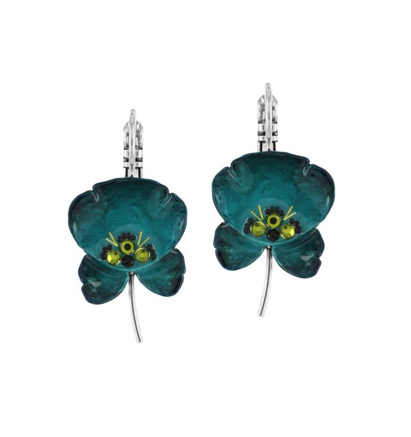 Taratata Pansy leverback earrings (teal blue)