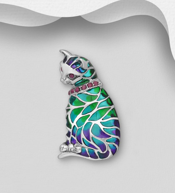 925 Sterling - Cat transparent enamel Combi 2