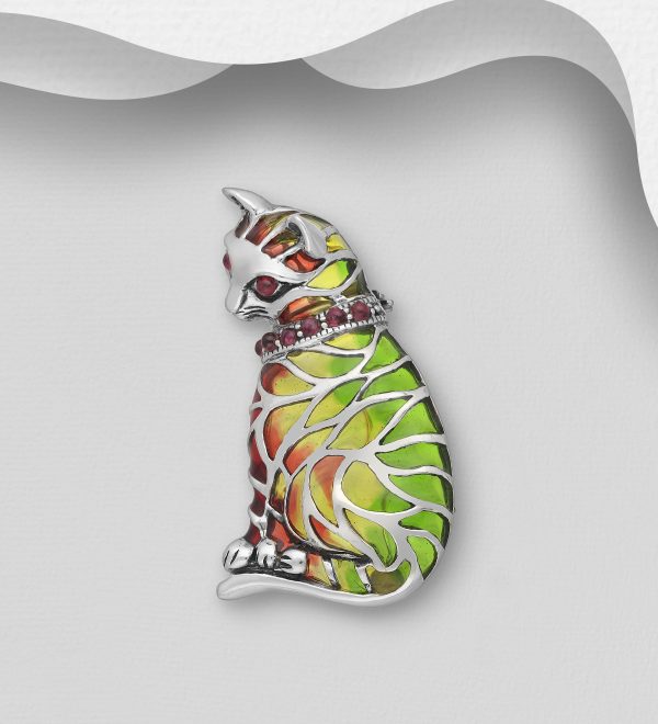 925 Sterling - Cat transparent enamel Combi 1