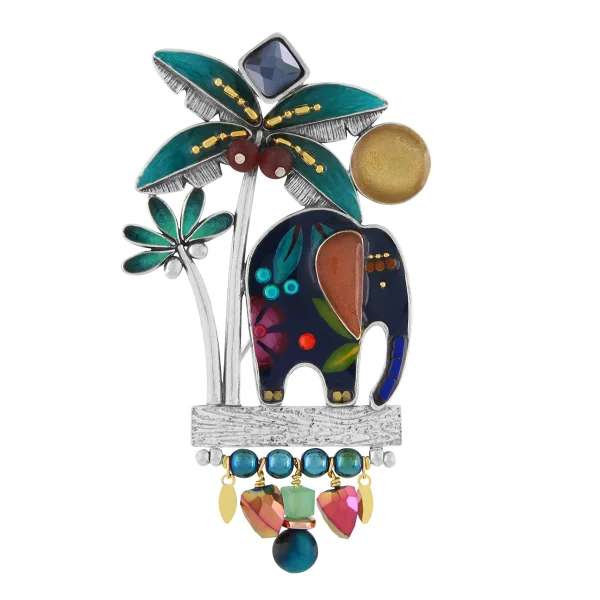 Taratata  Broche Papong Elephant with palm tree brooch