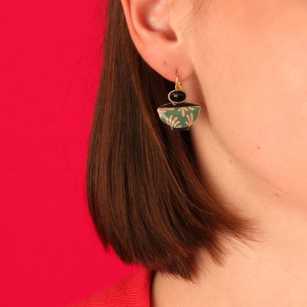 Taratata Broche Cannelle teal green cups leverback earrings - Image 2