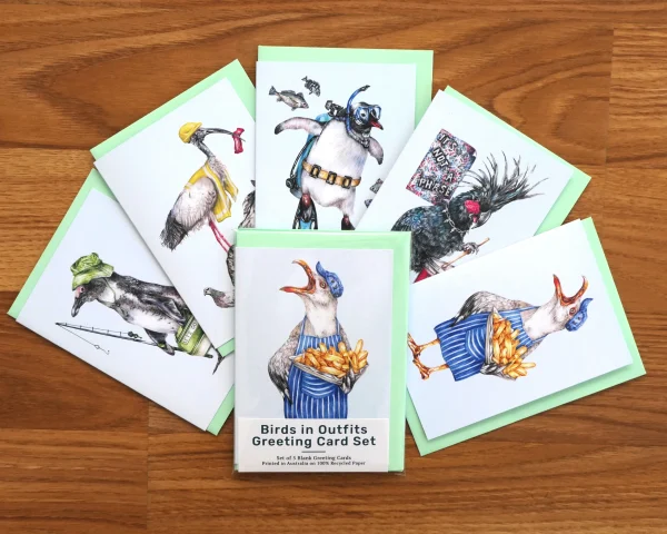 Kayla Reay Set of 5 Greeting Cards Birds in Outfits - Image 3