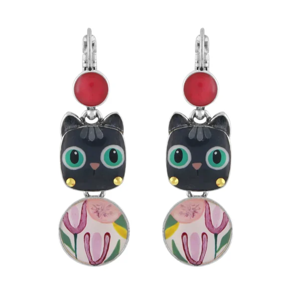 Taratata Moustache Cat drop leverback earrings