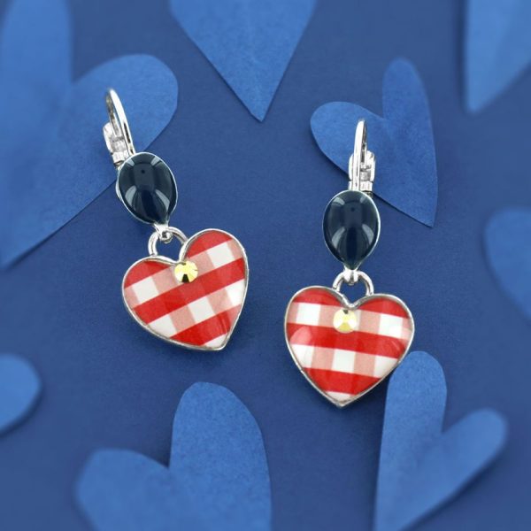 Taratata Simone Gingham heart leverback earrings RED - Image 2