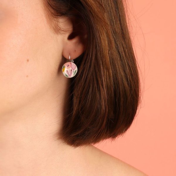 Taratata Moustache pink floral leverback earrings - Image 2