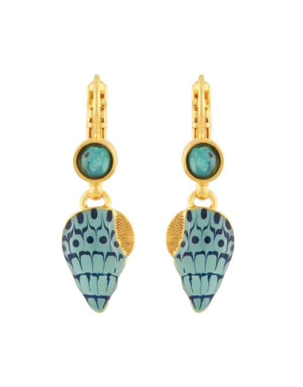 Taratata Archipel shell leverback earrings (teal blue)