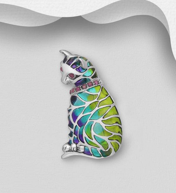 925 Sterling - Cat transparent enamel Combi 4