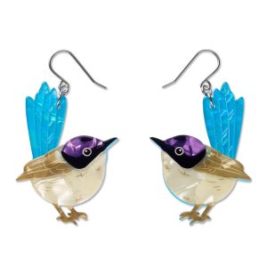 Purple Crowned Fairy Wren drop earrings 2026