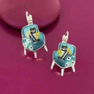 Taratata Chanapé (cat on blue sofa) leverback earrings