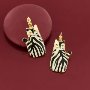 Taratata Alfred (striped cat) leverback earrings