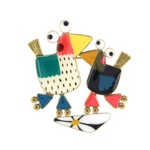 Taratata Roule Ma Poule (black and white chickens) brooch