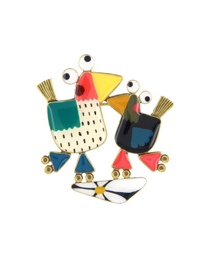 Taratata Roule Ma Poule (black and white chickens) brooch