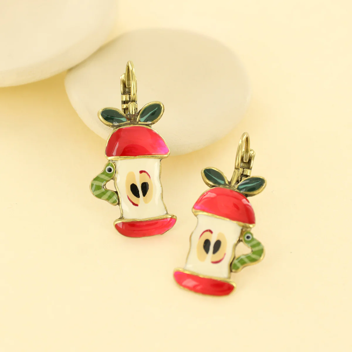 Taratata Pépin (apple core with bug) leverback earrings