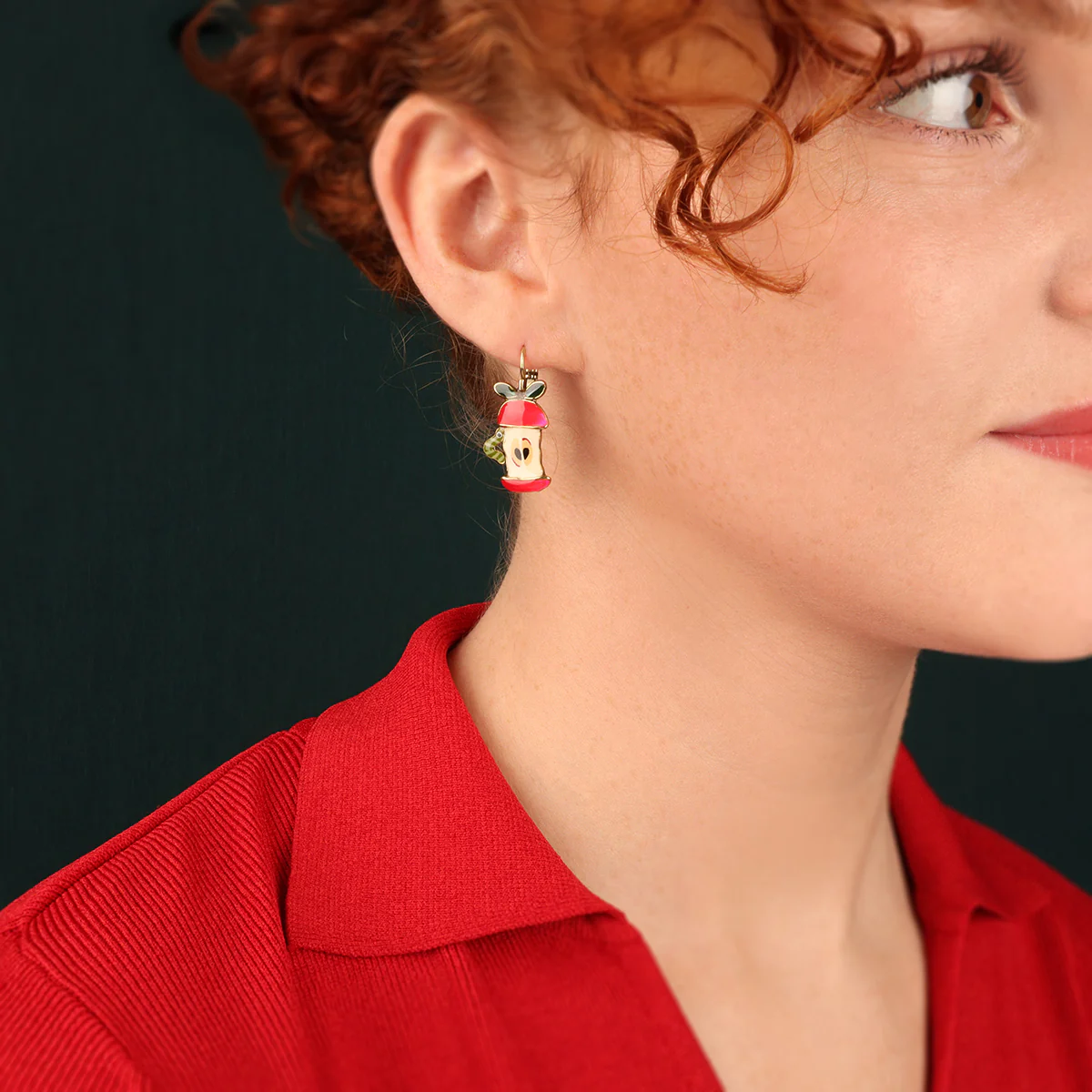 Taratata Pépin (apple core with bug) leverback earrings - Image 2