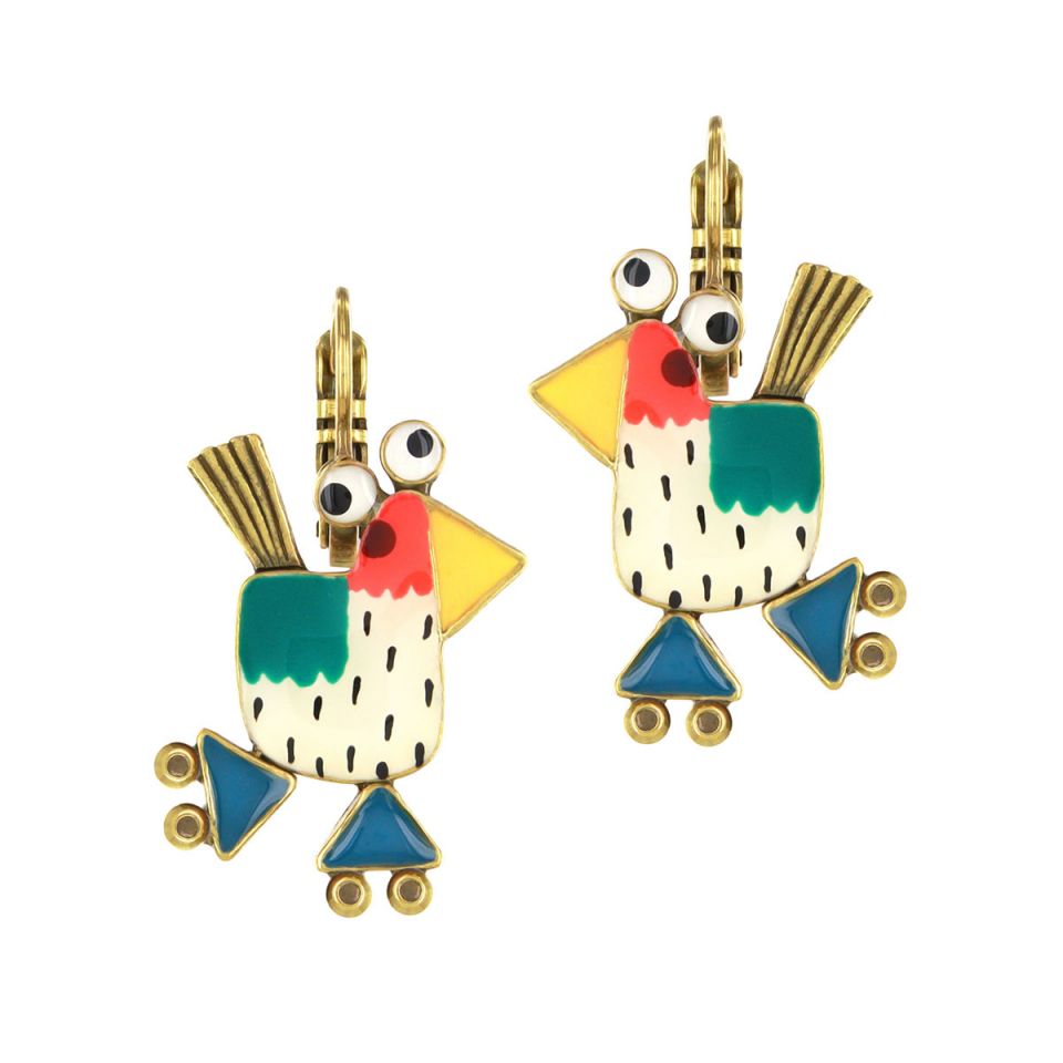 Taratata Roule Ma Poule (roll my hen – White)  leverback earrings