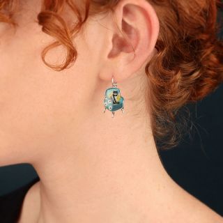 Taratata Chanapé (cat on blue sofa) leverback earrings - Image 3
