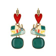 Taratata Sweet Home (snail) long leverback earrings (heart and green)